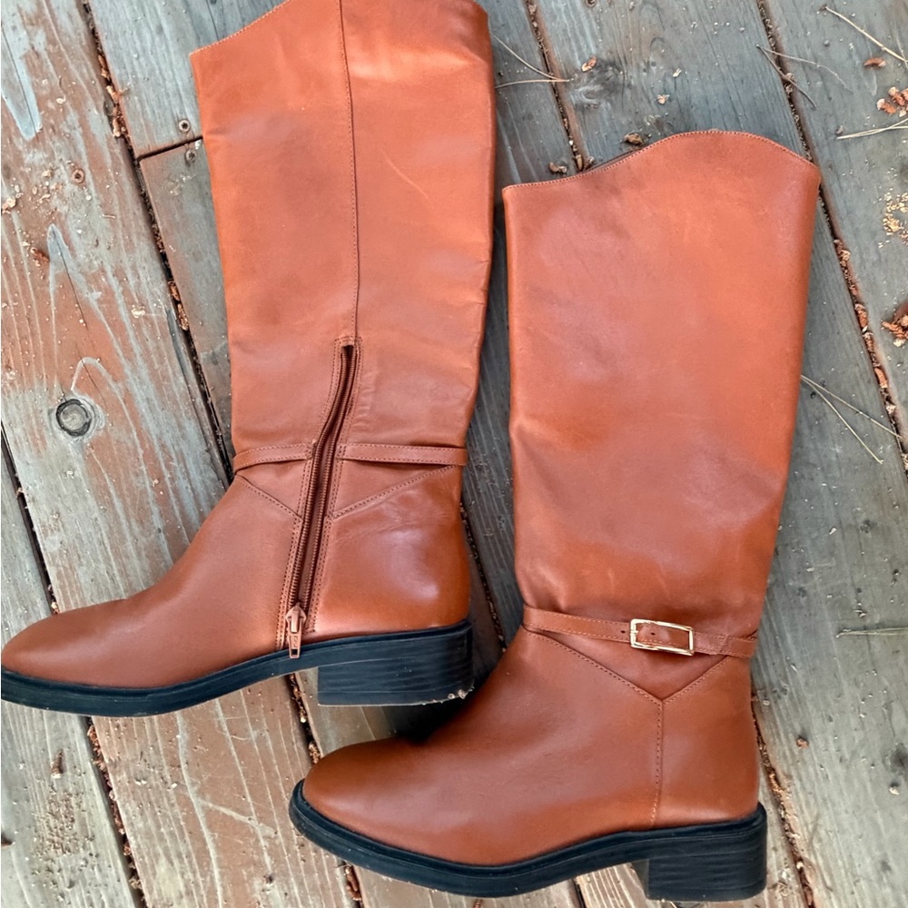 Arezzo Leather Boots Cognac Brown Size 7.5